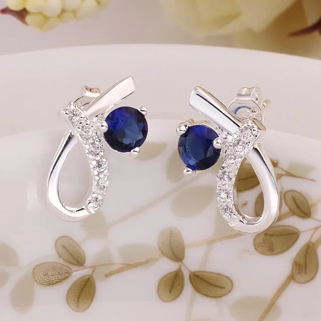 URMYLADY Ohrringe, 925 Silber, blaue Zirkon-Kristall, Damen - Bild 1
