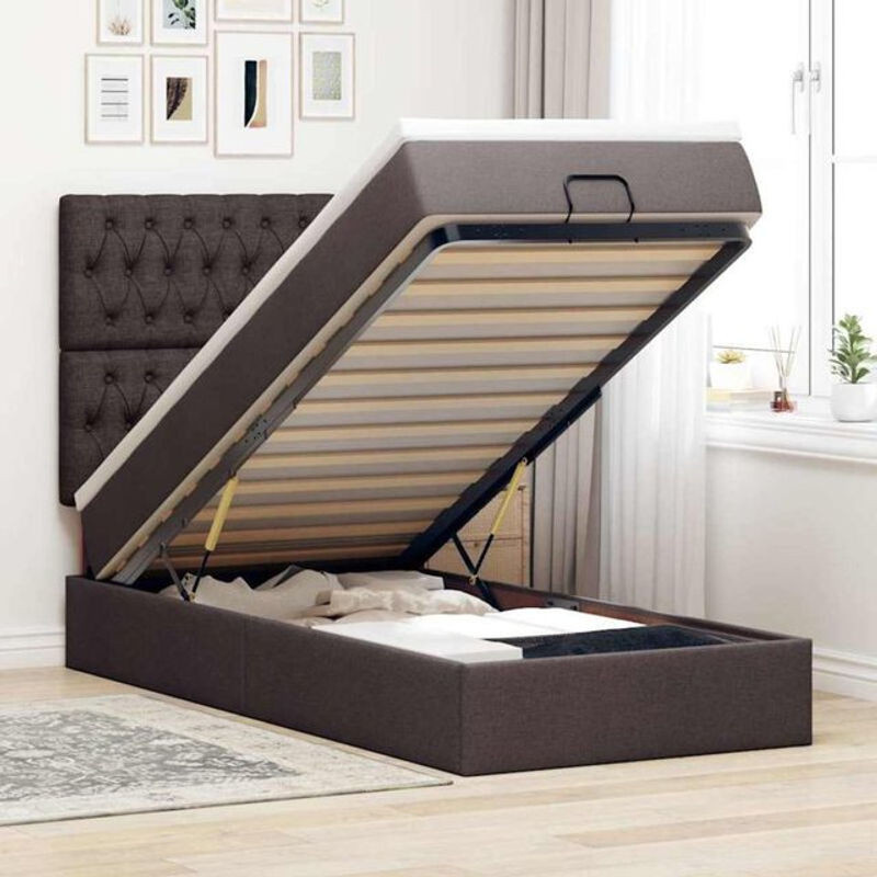 vidaxl Ottoman Polsterbett mit Matratze und LED-Beleuchtung in Dunkelbraun, B/T/H: 80 x 200 x 118 cm - Bild 1