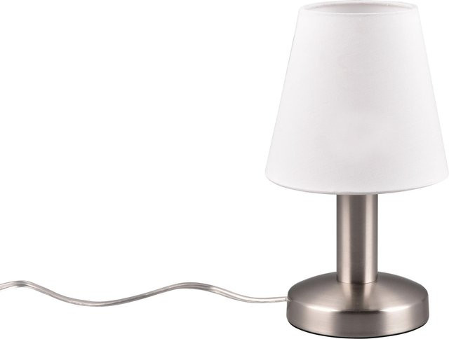Trio Nachttischlampe Mats II in Nickel Matt und Weiß mit Stoffschirm, Höhe: 24 cm, Durchmesser: 14 cm - Bild 1