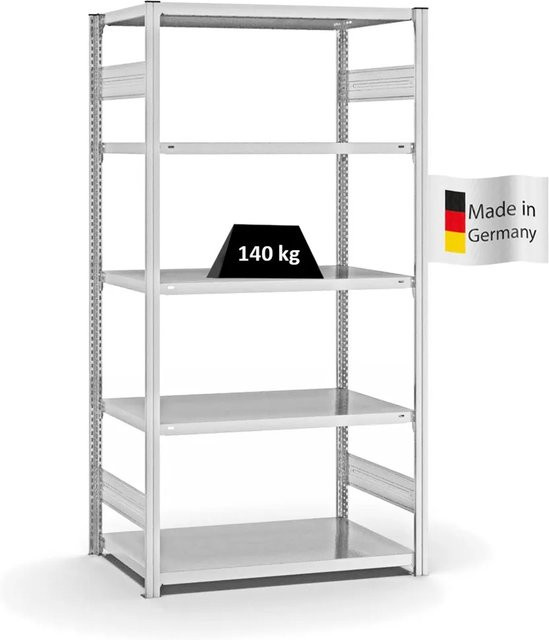 PROREGAL Fachbodenregal Stecksystem T-Profil Light-Duty in Lichtgrau mit 5 Ebenen, H x B x T: 200 x 100 x 60 cm - Bild 1