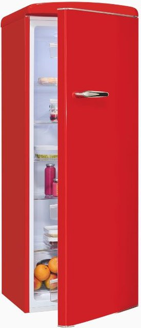 Exquisit Retro Vollraumkühlschrank RKS325-V-H-161E in Rot, Standgerät mit LED-Innenbeleuchtung und Flaschenregal, B/T/H: 58,5 x 66,5 x 146,5 cm - Bild 1