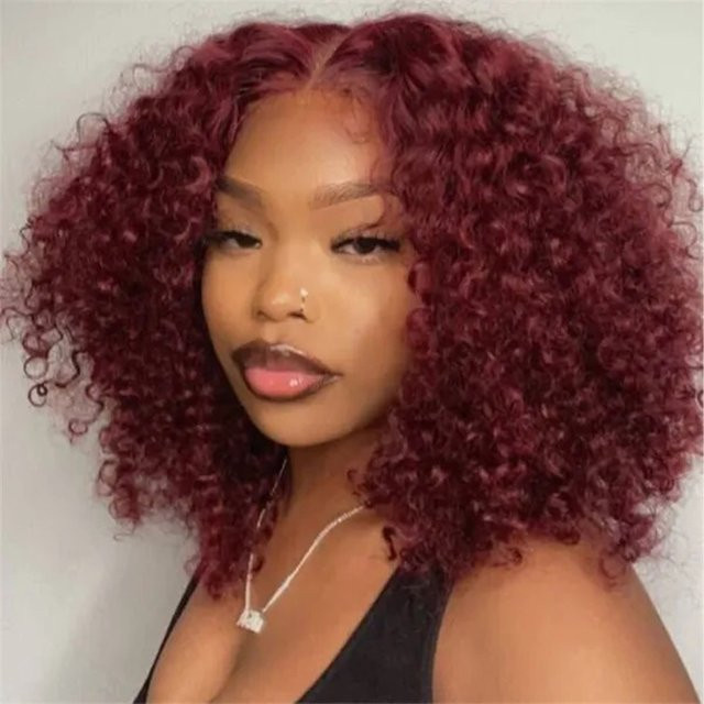 xbeauty Deep Water Wave Lace Front Perücke, Burgunderrot, 14 Zoll, Echthaar - Bild 1