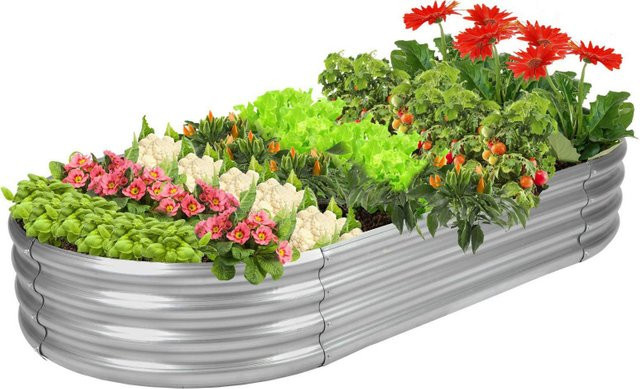 Ovales Gartenbeet aus verzinktem Stahl in Mehrfarbig und Grün - Bild 1