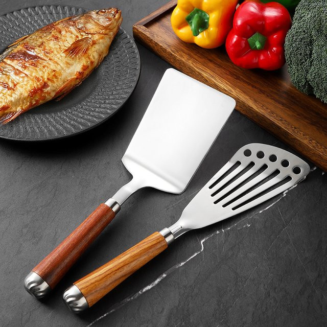 PDQ Spatel aus Edelstahl 304 mit Holzgriff in Silber für professionelle Küche und Heimgebrauch - Bild 1