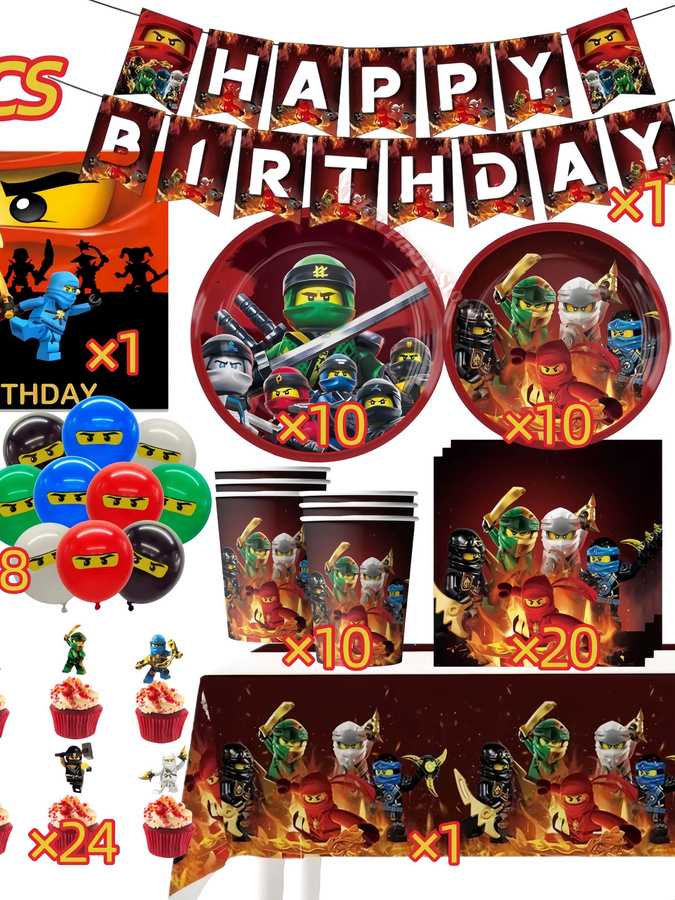 Hasbro Ninjato Geburtstagsparty-Dekorationsset in Multicolour mit Bechern, Tellern, Banner, Schlüsselanhängern, Luftballons und Fotokabinen-Requisiten für Kindergeburtstage - Bild 2
