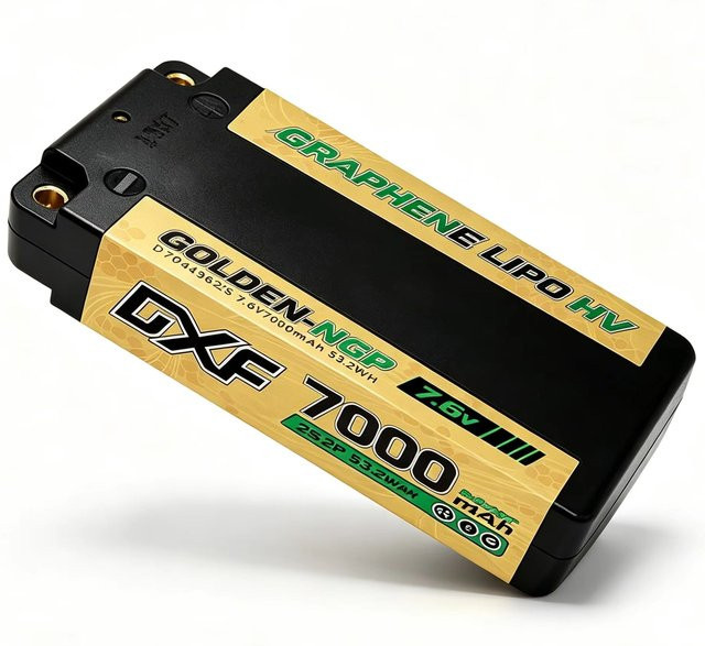 DXF 2S Shorty Lipo Akku 7,6V 7000mAh 140C Hardcase mit T-Stecker für 1/10 Buggy Truggy Offroad RC Autos und Helikopter - Bild 1
