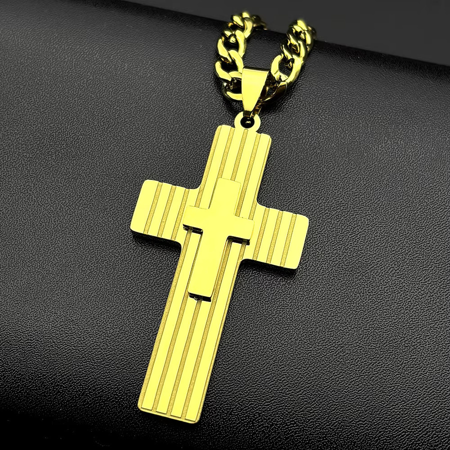 JYTF Anhänger Halskette, Kreuz, Edelstahl, Gold, Hip Hop, Unisex - Bild 2