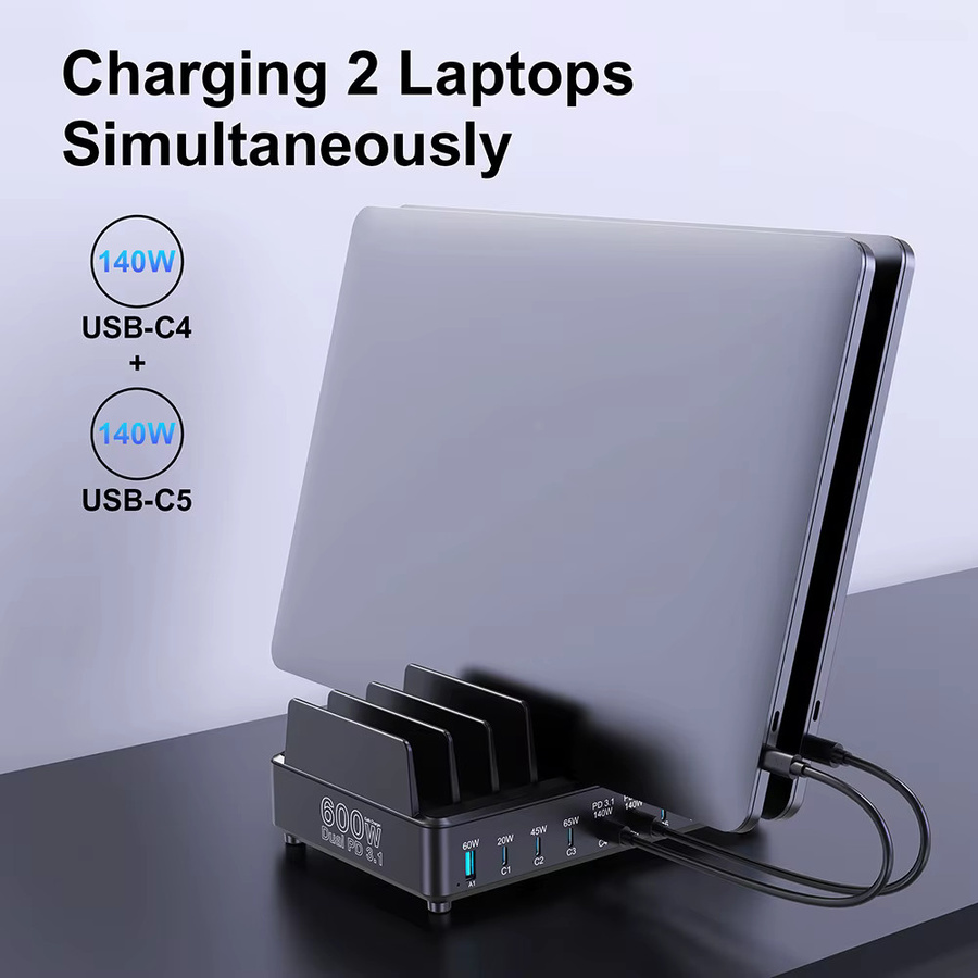 Ueetop 600 W Multi-USB-Schnellladegerät mit 10 Ports, GaN PD 3.1 Ladestation in Schwarz für MacBook, iPhone, iPad, Samsung und Laptop - Bild 4