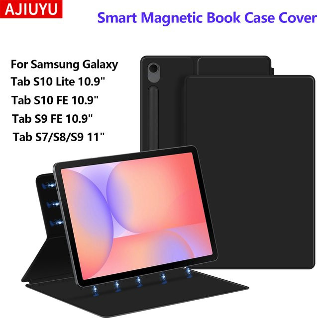 Magnetische Tablet Hülle für Samsung Galaxy Tab S10 Lite S9 FE S10 FE S7 S8 S9 mit S Pen Halterung und Auto-Wake-Sleep-Funktion in Schwarz oder Grau - Bild 1
