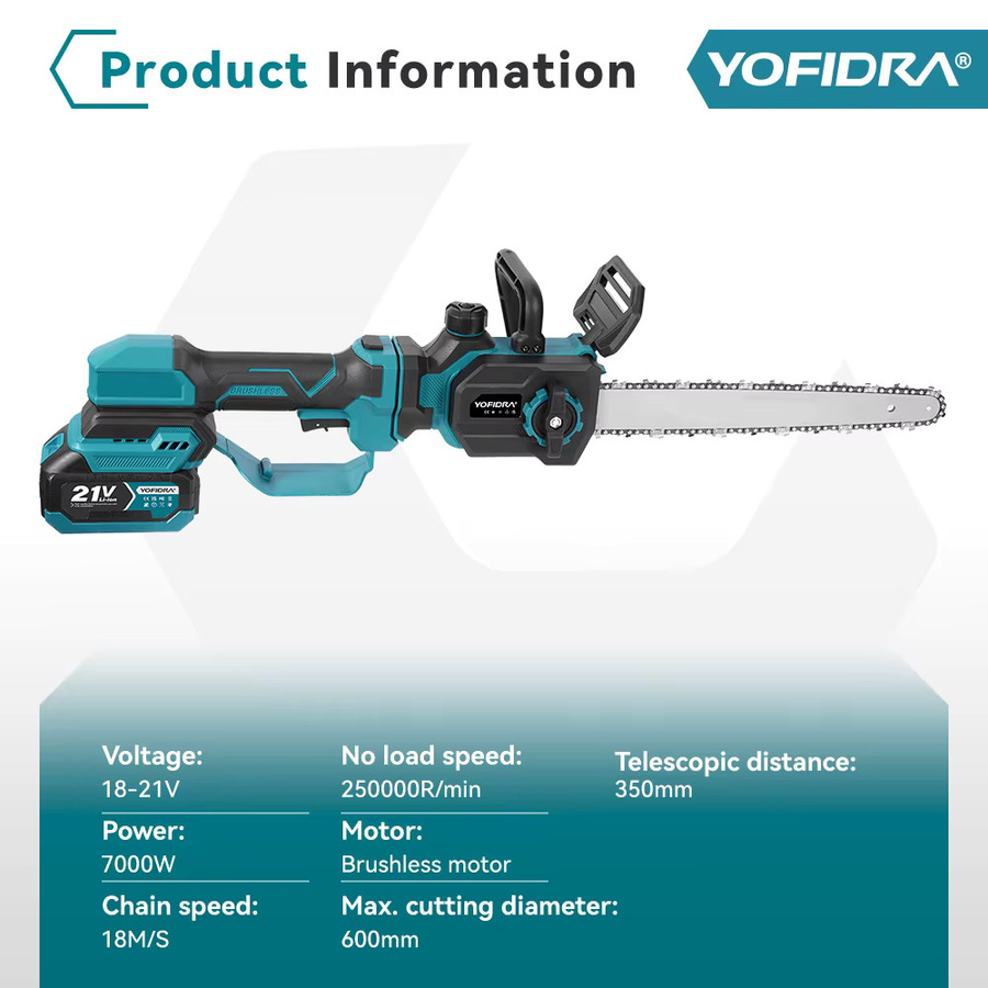 YOFIDRA Bürstenlose Kettensäge 12 Zoll mit 7000W für Makita LXT Akku, ausziehbare handgeführte Astsäge für den Garten - Bild 2