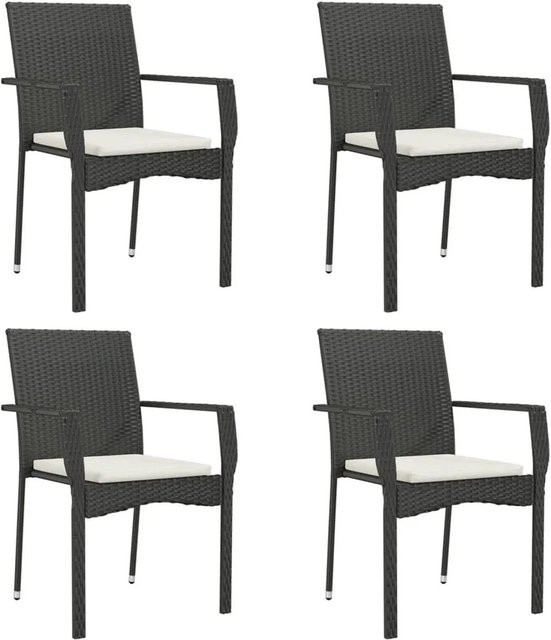 Furnicato Gartenstühle 4er Set aus Poly Rattan in Schwarz mit Kissen, B/T/H: 59 x 53,5 x 88 cm - Bild 1