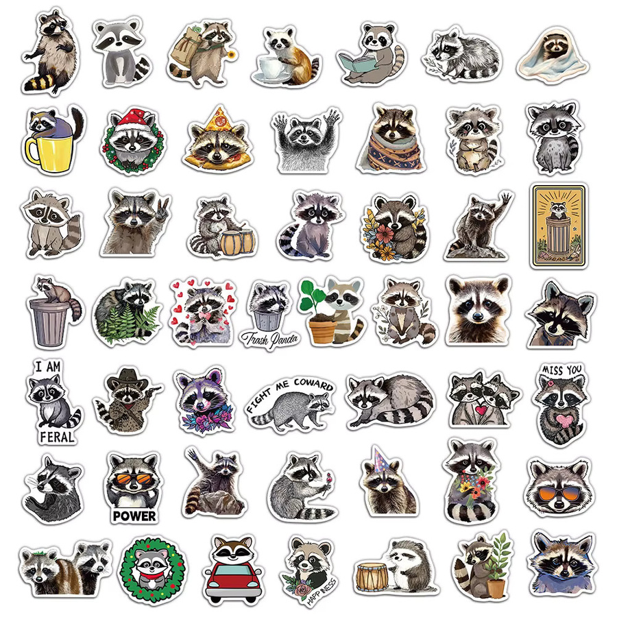 50 Stück Cartoon-Waschbär-Aufkleber, wasserfeste Tier-Sticker in Multicolour für Tagebücher, Handys, Laptops und Wasserflaschen - Bild 3