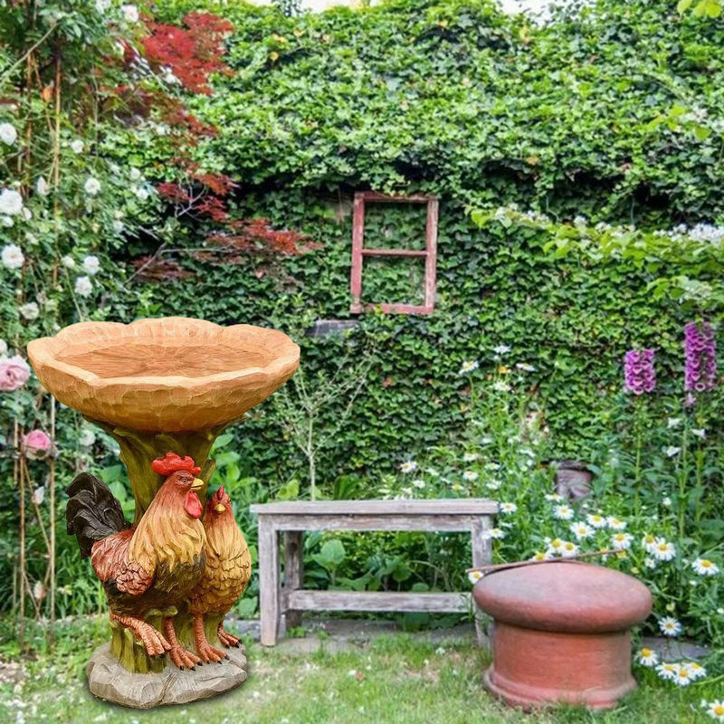 Homyl Hahn Statue als Vogelbad und Futterstation aus Harz für Garten und Balkon, Mehrfarbig - Bild 3