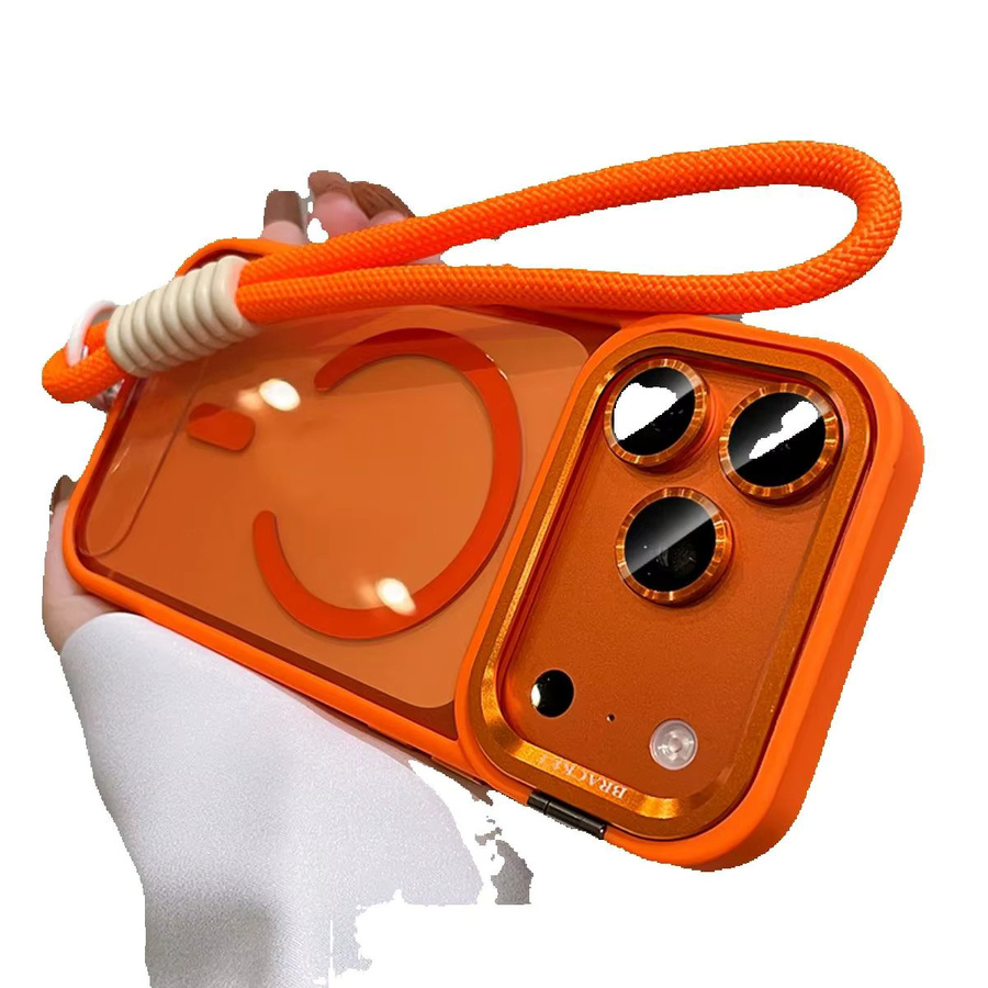 Magnetische Tech-Style Handyhülle mit Halterung und Vollwickel-Schutz für Apple iPhone 11 bis iPhone 17 Pro Max Plus Air, Orange - Bild 4
