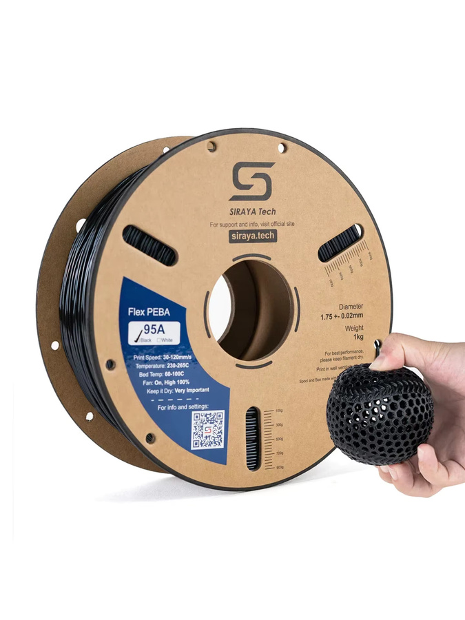 SIRAYA TECH PEBA 95A Flexibles 3D-Druckfilament für FDM, Schwarz - Bild 6