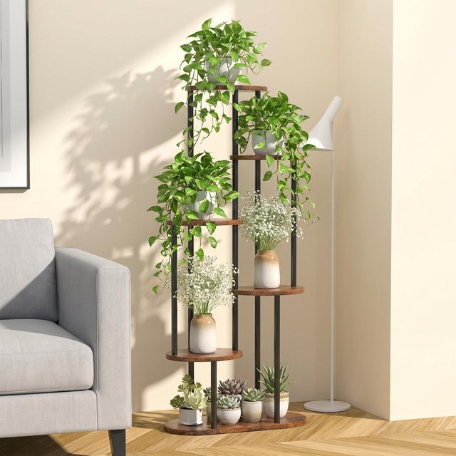 MTShining Blumenständer aus Metall in Schwarz als 5/6-stöckiges Pflanzenregal für Innenbereich, Garten und Balkon - Bild 1