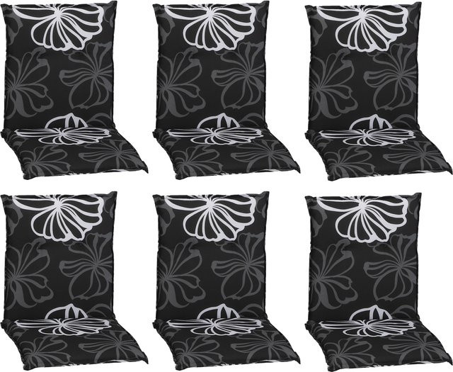 NYVI Gartenstuhl-Auflage Barcelona Niedriglehnerauflage für Gartenstühle 6er Set Black Flower - Bild 1