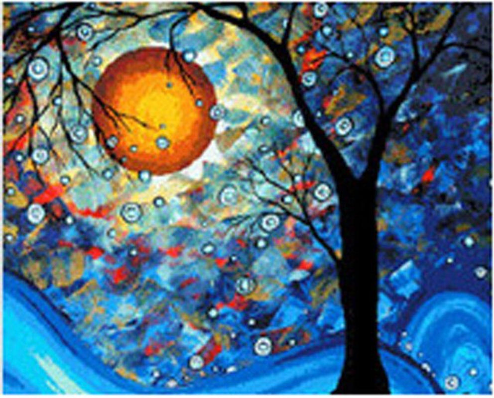 FIYO Diamond Painting Set Mond und Baum Landschaft als DIY Kreuzstich mit runden Steinen, Mehrfarbig, B/H: 20 x 30 cm - Bild 1