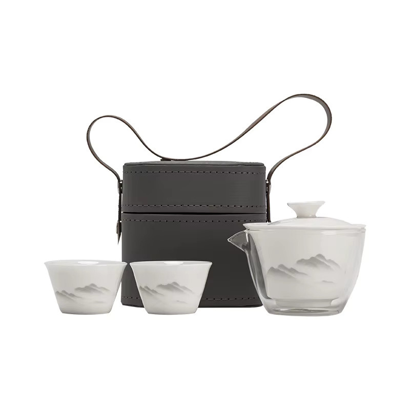 Tragbares Jade-Teeset in Weiß mit Teekanne und Infuser für Outdoor, Camping und Büro - Bild 3