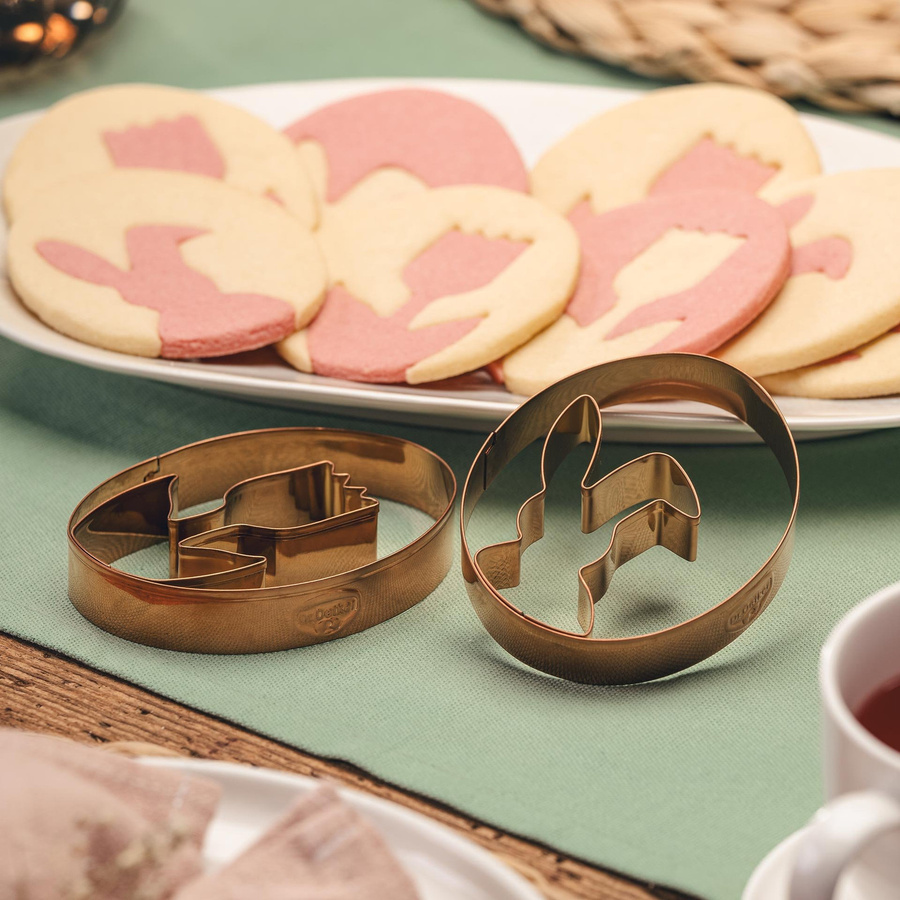 Dr. Oetker Ei-Ausstecher Set Tulpe und Hase aus Edelstahl in Kupfer und Gold, 2-teilig - Bild 2