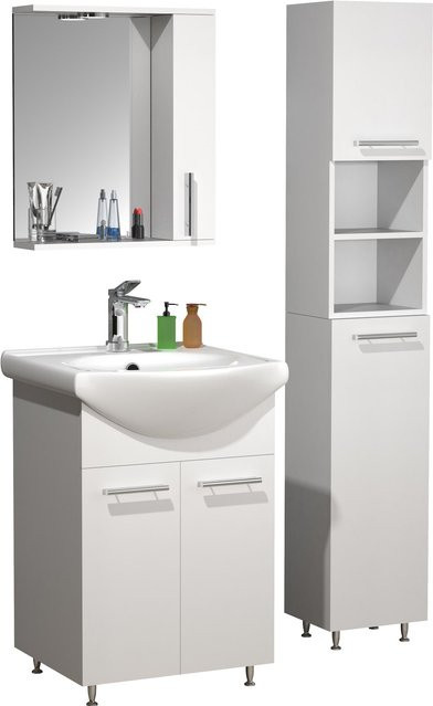 VCM Badmöbel Set Lisalo M in Weiß, 4-tlg. Waschplatz mit Keramik-Waschbecken, Unterschrank, Spiegelschrank und Hochschrank - Bild 1