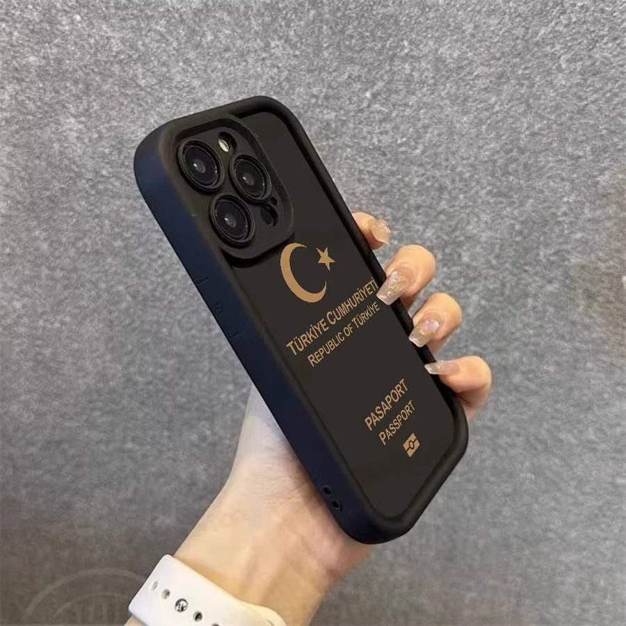 Silikon Handyhülle mit Türkei Reisepass Design für iPhone 17, 16, 15, 14, 13, 12, 11 Pro Max und Plus, stoßfestes Softcover in Schwarz - Bild 3