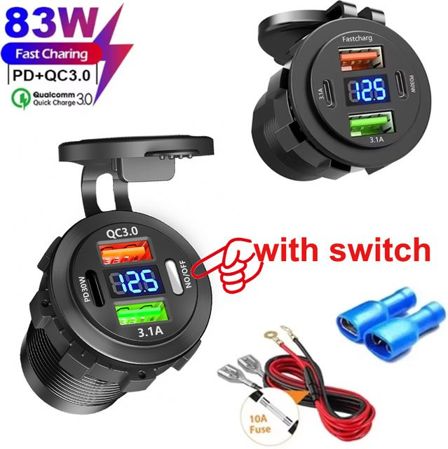 Kebidumei Dual-USB-Schnellladegerät für Autos mit QC 3.0 und PD 30W, wasserdicht, Schwarz - Bild 1