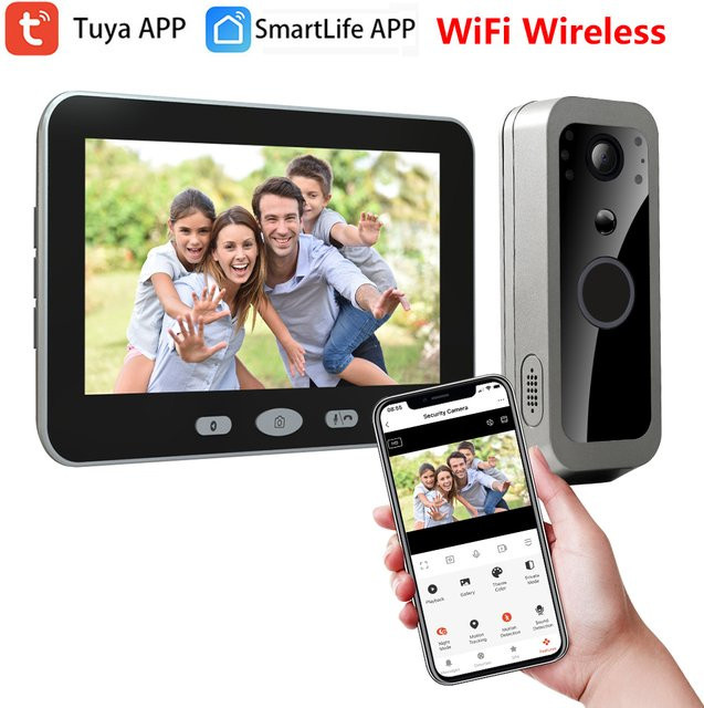 Tuya Smart REHENTRONIX Video Türklingel mit 3MP Kamera und 5 Zoll Monitor, drahtloses 2,4G Wi-Fi Intercom System für Outdoor, batteriebetrieben - Bild 1