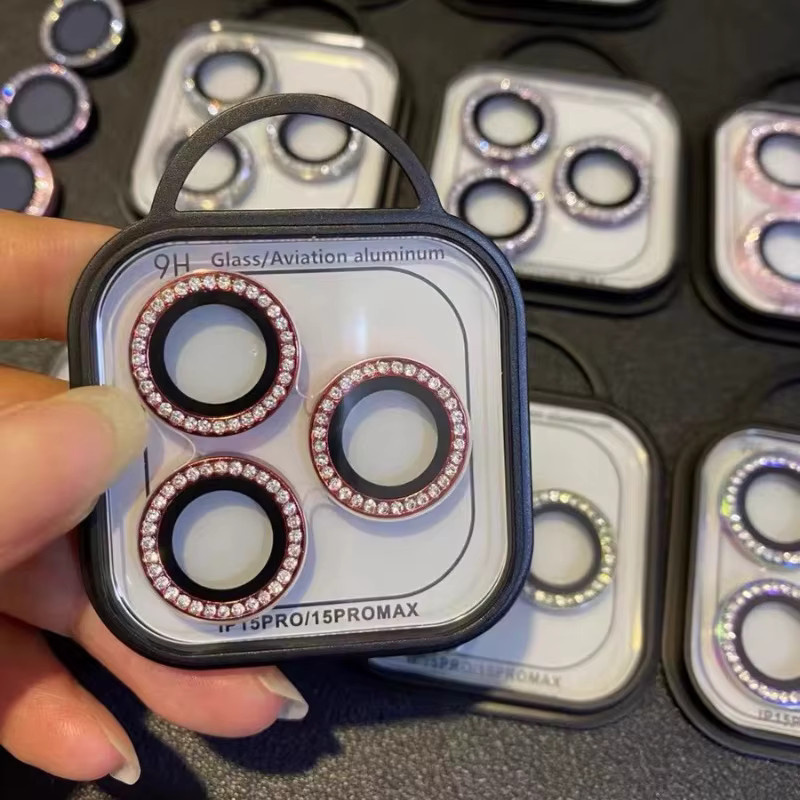 Glitzer Diamant Kamera Objektiv Schutz für iPhone 12 13 14 15 Pro Max und Mini in Blau - Bild 2