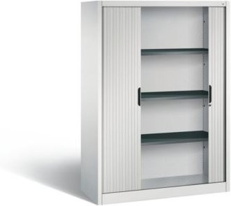 C + P Omnispace Rollladenschrank aus Stahl und Kunststoff, grau, abschließbar, mit verstellbaren Regalböden, B: 120 cm, T: 42 cm, H: 166 cm - Bild 1