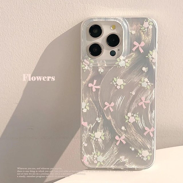 Yiran Bag Luxus Laser Hülle mit Schleife für iPhone 16 Pro, 15, 14, 13, 12, 11, SE, Farbe: Silber - Bild 1