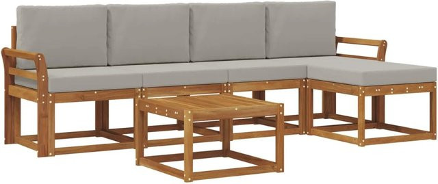 vidaXL Outdoor-Sofagarnitur aus Massivholz Akazie mit 6 Kissen in Natur und Hellgrau - Bild 1