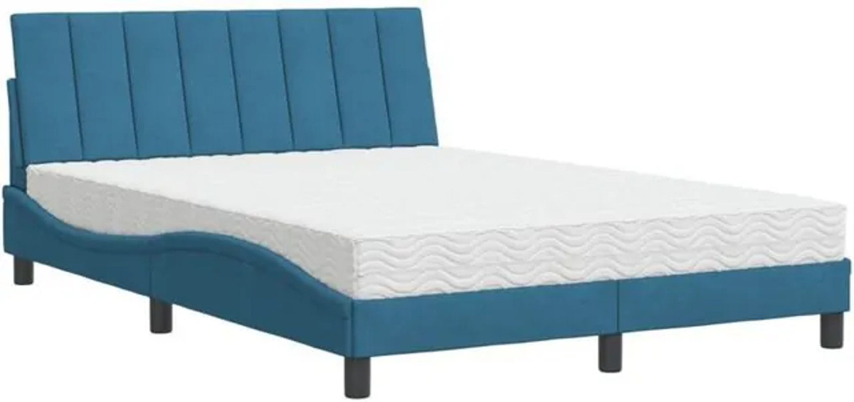 Polsterbett Hanko von vidaxl in Blau mit Matratze aus Samt und Metall, B/T: 140 x 200 cm - Bild 1