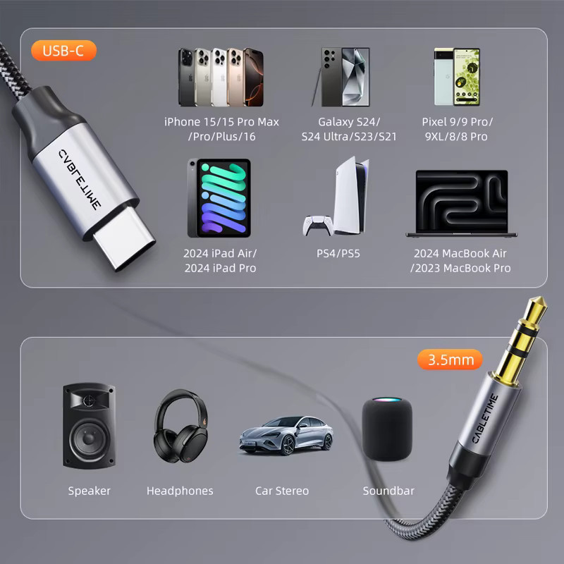 CABLETIME USB-C auf 3,5 mm Klinke HiFi-Kopfhöreradapter für Audio-Headsets - Bild 4