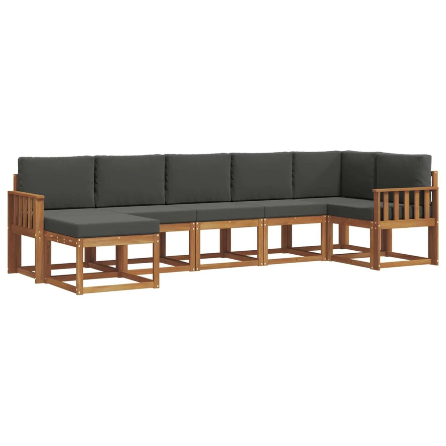 vidaXL Outdoor-Sofagarnitur 7-teilig aus massivem Akazienholz in Natur und Anthrazit mit L-Form und Kissen - Bild 2