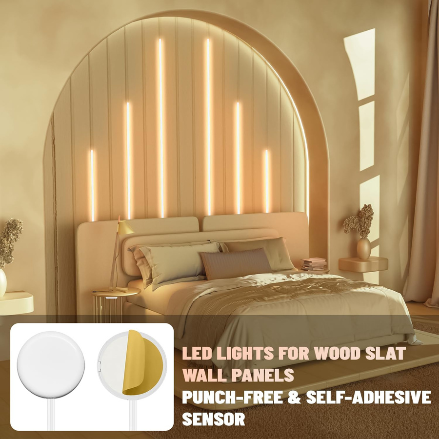Lcamaw Lighting Light LED Wandleuchten Set für Holzlattenwandpaneele, 6 Stück dimmbar mit Berührungssensor, warmweiß, B/H: 30 x 2 cm, 40 x 2 cm und 50 x 2 cm - Bild 7