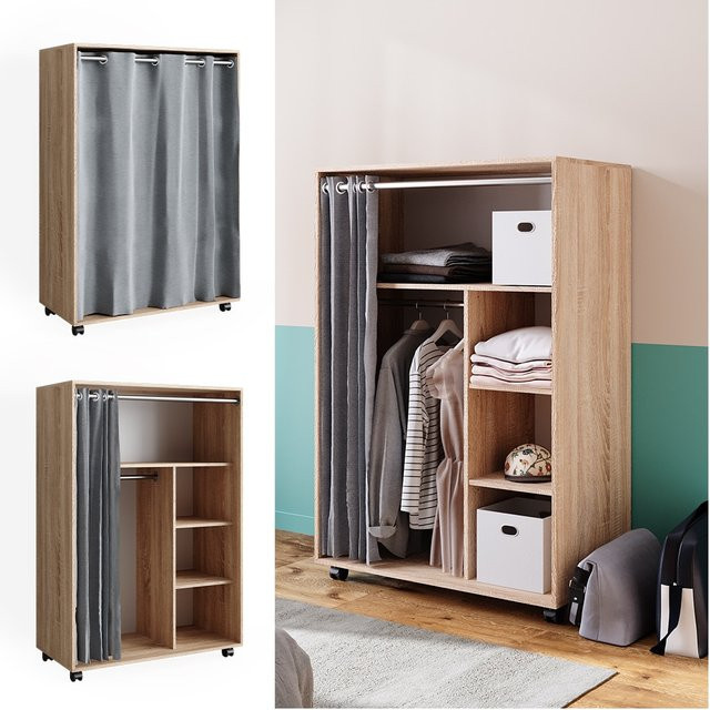 Vicco Mobiler Kleiderschrank Doros Garderobe Sonoma Braun B: 100 cm, H: 147 cm, rollbar und offen - Bild 1