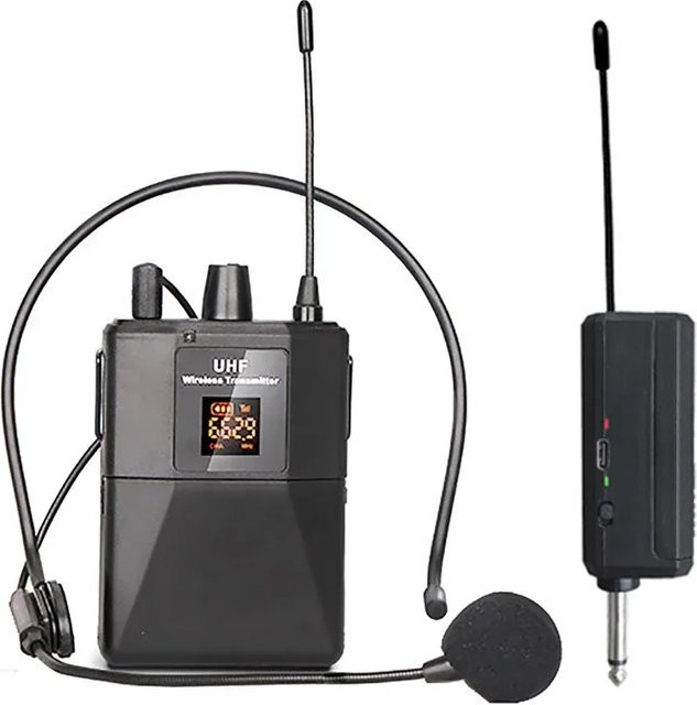 Luxuglow Drahtloses UHF-Headset-Mikrofon mit Lavalier-Mikrofon und LED-Digitalanzeige in Schwarz - Bild 1