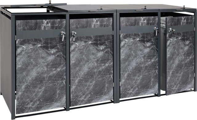 MCW 4er Mülltonnenverkleidung J82 Mülltonnenbox aus Metall in Anthrazit mit dunkler Marmor-Optik, B/T/H: 264 x 117 x 80 cm - Bild 1