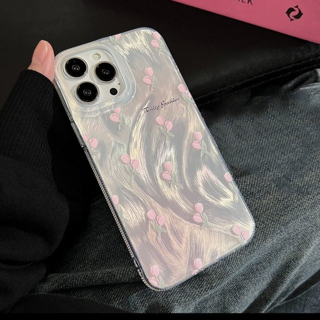 Transparente iPhone Schutzhülle mit irisierenden rosa Tulpen und sturzsicherem Design für Apple iPhone 17 16 15 14 13 12 11 Pro Max - Bild 1