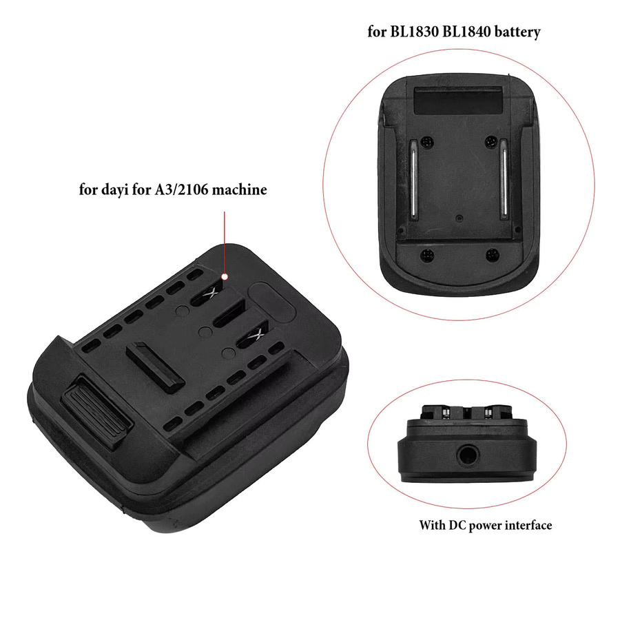 Dayi Batterieadapter für A3/2106 Maschinen, kompatibel mit BL1830 und BL1840 Akkus, Schwarz - Bild 4