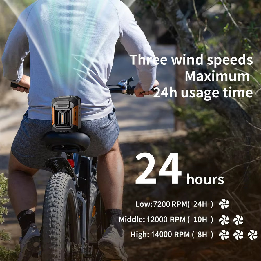 Tragbarer Taillenventilator von raugee mit 4000mAh Akku, Mini-Halsventilator für Outdoor als USB-Luftkühler und Campingventilator mit Powerbank und Licht in Schwarz und Grün - Bild 3