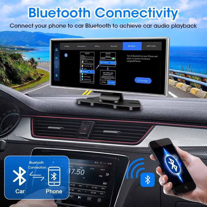 Srnubi 11,26 Zoll Dash Cam 4K Auto DVR Rückspiegel mit Carplay, Android Auto, Navigation und Dual Objektiv in Schwarz - Bild 4