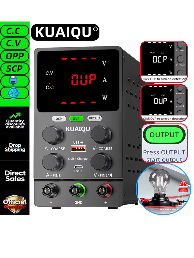 KUAIQU Labor DC Netzteil Schwarz Einstellbares Labornetzteil für Laptop und Handy Reparatur mit OCP und OVP - Bild 5