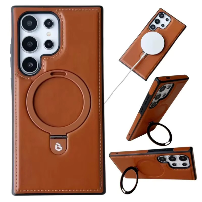Magnetische Handyhülle aus stoßfestem PU-Leder mit Ringhalter und Kickstand für Samsung Galaxy S24 S23 S22 Ultra Plus in Rot - Bild 2