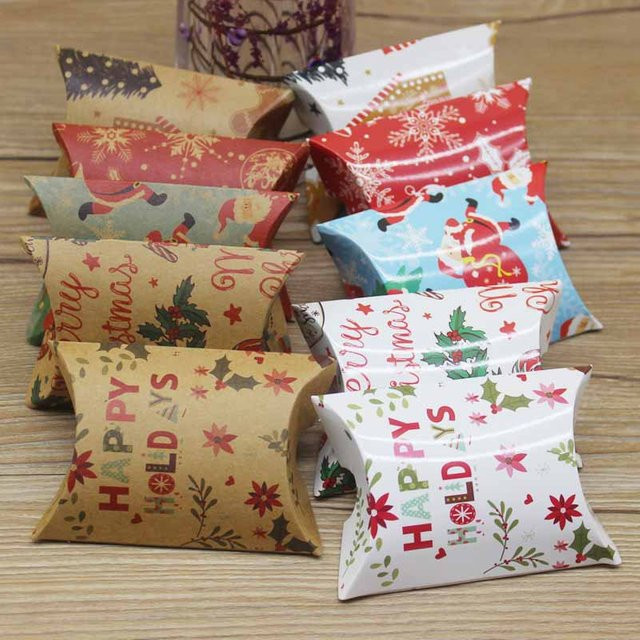 10 Stück Kraftpapier Geschenkkartons in Kissenform für Hochzeiten und Geburtstage B: 9 cm, T: 7 cm, H: 2,5 cm - Bild 1