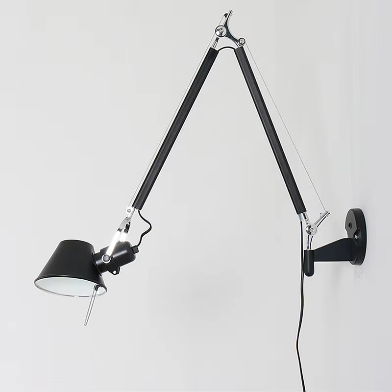 Khelse Industrielle LED Wandlampe in Schwarz mit Teleskop-Schaukelarm und Schalter für Wohnzimmer, Schlafzimmer oder Studie, E27 - Bild 2