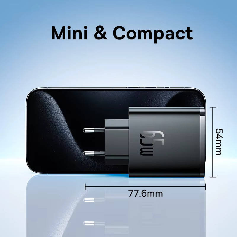 Baseus 65 W GaN USB C Ladegerät in Schwarz mit QC und PD Schnellladefunktion für iPhone, Xiaomi und Laptops - Bild 4