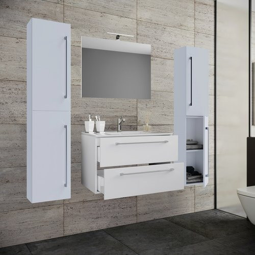 VCM Badmöbel-Set Badinos 5-tlg. in Weiss mit Keramik-Waschbecken, Unterschrank und Spiegel, B/H/T: 80 x 150 x 46 cm - Bild 1