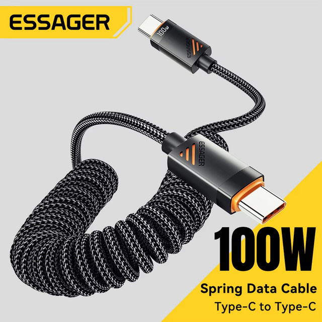 Essager USB-C auf USB-C Kabel mit 100 W PD Schnellladung für iPhone, Samsung und MacBook in Schwarz - Bild 1